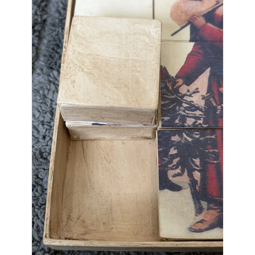 Vintage Wood Santa Claus- Hollow Wood Blocks 9pc Puzzle- Made In Philippines